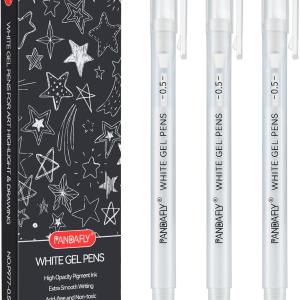 PANDAFLY White Gel Pens, 0.5mm Extra Fine Point Opaque Archival Ink Pen for Journaling, Art, or Drawing - For Artist Gifts, Holiday Gifts & DIY Projects, 3 Pack