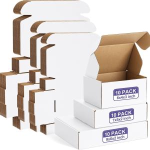 Eupako 30 Pack Small Shipping Boxes Assorted Sizes, 6x4x3, 7x5x2, 9x6x2-10 PCS Each Small Boxes, White Corrugated Box Mailers, Cardboard Boxes for Packaging Small Business, Mailing