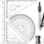 8 PCS Math Geometry Set - Including Protractor, Triangle Rulers, Straight Ruler Geometry Math Ruler Transparent Ruler Measuring Tool for School Office Home Supplies