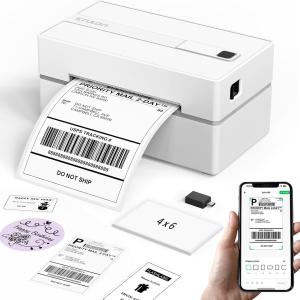 Bluetooth Thermal Shipping Label Printer, 4x6 Portable Thermal dress Label Printer for Small Business, Compatible with iPhone,Android,Windows,Mac–Works with Ebay Shopify USPS&More, White