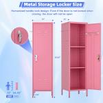Lockable Metal Lockers with Handle and Keys,Metal Storage Locker with 2 Pegboard & 5 Hooks for Home,Office,School,Pink,Required Assembly