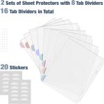 Mr. Pen- Clear Sheet Protectors with Tabs, 8 Tabs, 2 Sets, Clear Plastic Dividers for 3 Ring Binder, Insertable Index Page Divider Multicolor Tabs