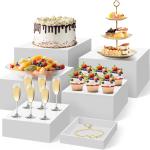 6PCS Buffet Risers, White Acrylic Food Risers for Buffet Table, Nesting Display Stand with Hollow Bottoms for Party, Catering, Dessert, Jewelry & Collectibles (10" x 10" x 6" to 5" x 5" x 1")