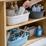 Haundry Large Cleaning Supplies Cdy with Handle, Plastic Storage Bucket Organizer for Cleaning Products, Shower Cdy Basket for Car, Dorm, Bathroom, Garden, Kitchen -White