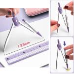 8 Pcs Purple Geometry Set Cute Compass Set with Maths Protractor Rulers, Math Set for Drawing Measuring Tools, Kawaii Ruler Kit for Class Women Girls School Supplies (Purple)