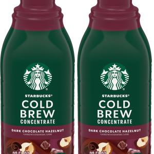 Starbucks Cold Brew Coffee Concentrate, Naturally Flavored Dark Chocolate Hazelnut, Multi-Serve Bottle (32 Fl Oz) (Pack of 2)