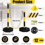 12 Pack Traffic Delineator Post Cones Include Fillable Base Expandable Traffic Safety Barrier 5 Feet Plastic Chain, Industrial Safety Cones Construction Cones for Parking Lot (Yellow and Black)