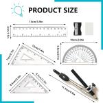 8 PCS Math Geometry Set - Including Protractor, Triangle Rulers, Straight Ruler Geometry Math Ruler Transparent Ruler Measuring Tool for School Office Home Supplies