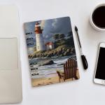 DWVSFJM Sea Lighthouse SandbeachPu Leather Notebook, Waterproof Wear-Resistant Spiral Notebook,A5 Hardcover Notebooks 90 Sheets Perfect For Office Home Supplies