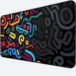 Colorful Line Desk P, Abstract Art Mouse P Mat XXL, Black Large Office Desk Keyboard P, with Non Slip Rubber Base and Stitched Edges Mouse P, Game Player's Desktop Decor 31.5"X15.7"