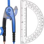 YOOUSOO Compass and Protractor Set, Student Geometry Math Set, Drawing Compass and 6 Inch Clear Swing Arm Protractors 180 Degree Math Protractor, Back to School Supplies