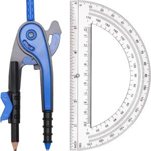 YOOUSOO Compass and Protractor Set, Student Geometry Math Set, Drawing Compass and 6 Inch Clear Swing Arm Protractors 180 Degree Math Protractor, Back to School Supplies
