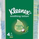 Kleenex Soothing Lotion Tissues with Aloe, Coconut Oil and Vitamin E, 4 cube boxes, 1 Cube Box containe 85 Tissues. Total of 340 Tissues. Assortment Colors.