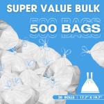 Small Trash Bags 2-4 Gallon, 500 Count Super Value Bulk Drawstring Garbage Bags, Mini Plastic Trash Bags for Bathroom, Office, Bedroom, Wastebasket Trash Can Liners