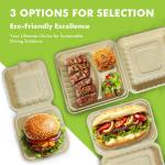 [6x6"-50Pack]100% Compostable To Go Food Containers with Lids, Burger Box Take Out Clamshell Container, Bio Disposable | Eco Friendly | Heavy-Duty Boxes, Me of Sugarcane Fibers