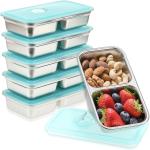 Stainless Steel Snack Containers, 6-Pack Reusable Grab and Go Containers with Leakproof Lids, Dual Compartment Bento Box for Travel, Camping & Lunch Prep