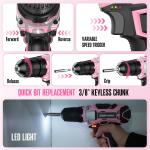 Bielmeier 20V 236Pcs Cordless Pink Drill Set for Women, Ly’s Essential Home Tool Kit with Pink Bag, Perfect DIY Electric Screwdriver Set for Home Repair & Gifts