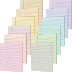 PerKoop 600 Sheets Colored Loose Leaf Paper 8.5" x 11" college ruled Lined 3 Hole Punched notebook Filler Paper for 3 Ring Binders Office School Supplies (Aesthetic Color)