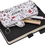 justable Elastic Pen Holder for Notebook, Stationery School Supplies Zipper Bag for Journals, Book,Planners，White Flower
