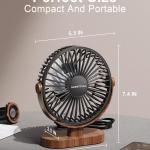 SWEETFULL 6.5 Inch USB Small Desk Fan, 3 Speeds Quiet Portable Desktop Table Fan, 360° justment Personal Mini Fan for Home Office Car Outdoor Travel (Black wood grain)