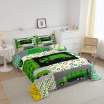 Feelyou Green Garbage Truck Comforter Powered Waste Management Recycling Bed n Bedding Set Cartoon Garbage Truck Duvet Set Quilt Set Queen Size