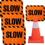 Flutesan 3 Pcs Slow Sign Traffic Cone Sign Ro Traffic Cone Top Warning Signs for Outdoor Neighborhoods Street, 12.6 x 10.4 Inches, Black on Orange