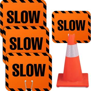 Flutesan 3 Pcs Slow Sign Traffic Cone Sign Ro Traffic Cone Top Warning Signs for Outdoor Neighborhoods Street, 12.6 x 10.4 Inches, Black on Orange