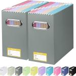 BALEINE File Organizer Box, Cardboard File Folder Organizer with Handle for Letter Size, Portable Collapsible Hanging Filing Box for Home Office Document Storage (2 Pack, Grey)