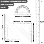 Clear Math Geometry Tool Set,12 Inch Ruler 4 PCS for Measuring and Drafting, Transparent Plastic Straight Ruler, Triangle Rulers, Protractor for Student School Office Supplies, Imperial Metric
