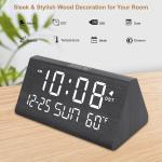 DreamSky Digital Alarm Clocks for Bedrooms - Wooden Desk Clock with Date, Day of Week, USB Port, Temperature, Dimmer for Bedside Table, Living Room, Office, justable Volume, Auto DST, Wood Decor