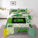 Feelyou Green Garbage Truck Comforter Powered Waste Management Recycling Bed n Bedding Set Cartoon Garbage Truck Duvet Set Quilt Set Queen Size