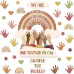 One World Together Classroom Decorations Boho Positive Rainbow Cutouts Motivational Bulletin Board Set Inspirational Classroom Wall Chalkboard Door Decor for Back to School Teacher Supplies