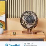 SWEETFULL 6.5 Inch USB Small Desk Fan, 3 Speeds Quiet Portable Desktop Table Fan, 360° justment Personal Mini Fan for Home Office Car Outdoor Travel (Black wood grain)