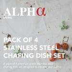 Alpha Living 4 Pack Chafing Dish Full Set – Stainless Steel Catering Chafer with Lids, Pans & Fuel Holders – Buffet Food Warmers for Parties, Events & Weddings – Alpine Gray Handles