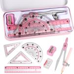 Compass Geometry Tool Protractor and Compass Set with Metal Box Drawing Compass with Rulers Math Compass Kit for Class Supplies and School 8 Piece
