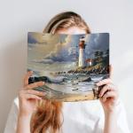 DWVSFJM Sea Lighthouse SandbeachPu Leather Notebook, Waterproof Wear-Resistant Spiral Notebook,A5 Hardcover Notebooks 90 Sheets Perfect For Office Home Supplies