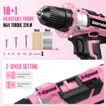 Bielmeier 20V 236Pcs Cordless Pink Drill Set for Women, Ly’s Essential Home Tool Kit with Pink Bag, Perfect DIY Electric Screwdriver Set for Home Repair & Gifts