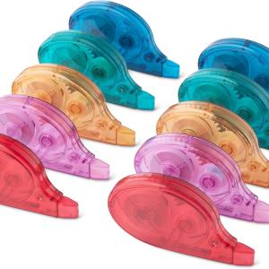 Basics White-Out Correction Tape with Dispenser, 39.3ft, 10-Pack, Fast, Clean and Easy to Use Tear-Resistant Tape Office or School Supplies, Green, Orange, Purple, Red, Blue