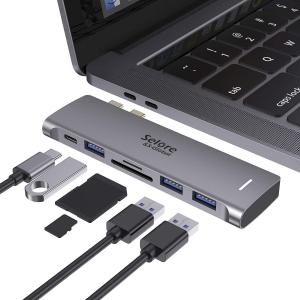 USB C apter for MacBook Pro/Air M1 M2 M3 2021 2020 2019 13" 15" 16", 6 in 1 USB-C Hub MacBook Pro Accessories with 3 USB 3.0 Ports,USB C to SD/TF Card Reer and 100W Thunderbolt 3 PD Port