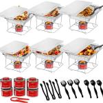 Alpha Living 6 Pack - Disposable Chafing Dish Buffet Set, Half Size Pans, Welded Body Food Warmers for Parties, Fuel Cans Complete Set, Warming Trays