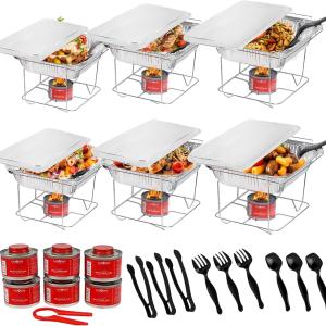 Alpha Living 6 Pack - Disposable Chafing Dish Buffet Set, Half Size Pans, Welded Body Food Warmers for Parties, Fuel Cans Complete Set, Warming Trays