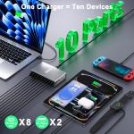 800W USB C Charger,GaN 10 Ports USB Charger,Multiple Plug Fast Charger Laptop Charger,PD Power apter Compatible with MacBook Pro/Air/Dell/iPhone/Galaxy/Laptop/Tablet/Mobile
