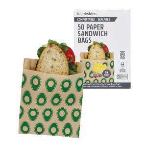 Lunchskins Compostable Sandwich Bags – 50 Count | Avoco Design | Eco-Friendly Food Storage Bags Me from Unbleached Kraft Paper with Recyclable Resealable Stickers