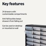 Basics Storage Cabinet, 24-Drawer Plastic Organizer with Dividers for Office/Craft/Tools, Wall Mountable, 6.3 x 21.3 x 15.8 inch, Black