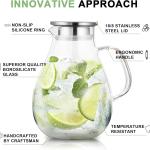 SUSTEAS 2.2 Liter 75oz Glass Pitcher, Water Pitcher with Lid And Wide Handle, Easy Clean Juice Jug for Fridge, Beverage Carafe for Cold/Hot Water, Iced Tea, 1 Long-Handled Brush Included
