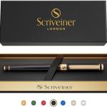 Scriveiner Black Lacquer Rollerball Pen - Stunning Luxury Pen, Real Gold Plating, Schmidt Ink Refill, Best Roller Ball Gift Set for Men & Women, Professional, Executive Office, Nice Pens