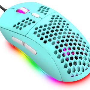 Honeycomb Wired Gaming Mouse,7 Programmable Buttons and RGB Backlight,6400 justable DPI and Ergonomic,Ultraweave Cable Lightweight Ultralight Computer Mice for PC Gamers,Windows,Xbox,PS4(Green)