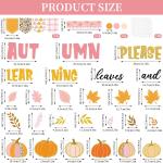 JarThenaAMCS 78Pcs Fall Thanksgiving Classroom Bulletin Board Decorations Pink Orange Pumpkin Maple Leaf Cutouts for Autumn Harvest Party Supplies School Chalkboard Wall Decor