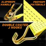 8 Pack 2 Inch x 15 ft Ratchet Tie Down Straps Heavy Ratchet Straps Up to 5000lbs Strength Cargo Straps with J Hooks for Moving Appliances Trailers Lawn Equipment Motorcycle Trucks(Yellow)