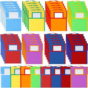 Lincia 32 Pcs Nylon Book Pouch Bags with Stitched Handle and Clear Name Tag Pockets, Book Bags for Kids, Classroom, School, Homework, Protector Store Reing Supplies, 11.8 x 9.8 Inch